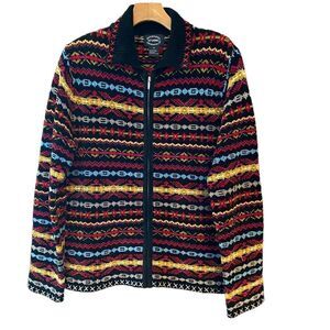 Designer Originals Sz M Black Chunky Knit Striped Full Zipper Weekend Shacket